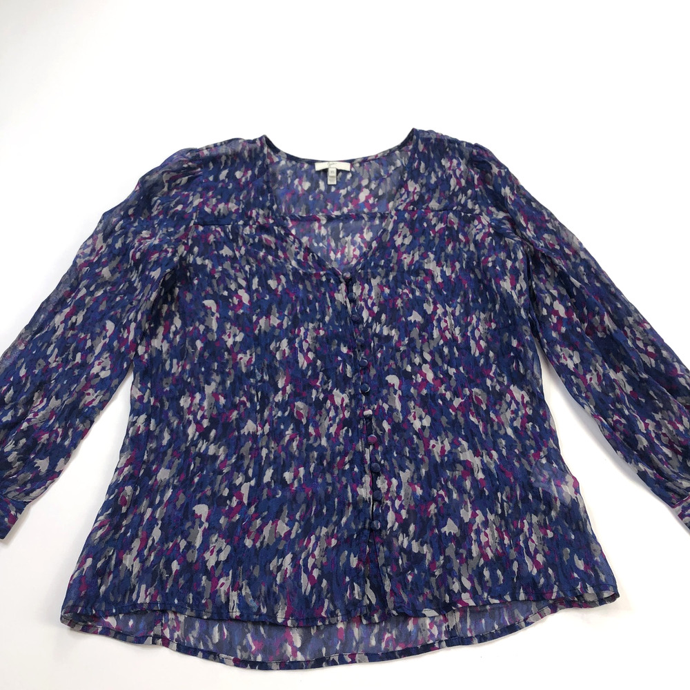 Joie 100% Silk XS Sheer Button Long Sleeve Multicolor Shirt Blue Purple